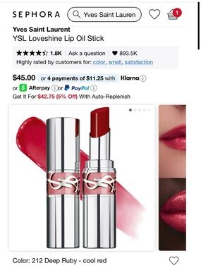 Yves Saint Laurent Loveshine Lip Oil Stick — Deep Ruby Red